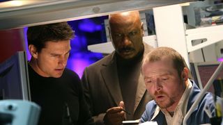 (L to R) Tom Cruise as Ethan Hunt, Ving Rhames as Luther Stickell, and Simon Pegg as Benjamin 