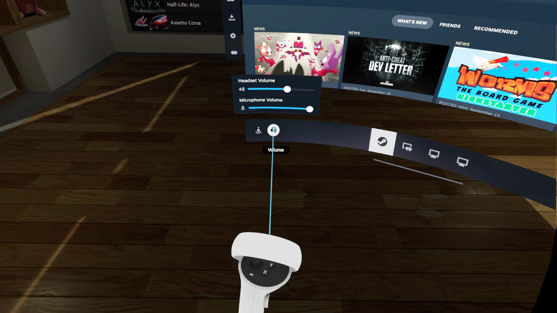 The new SteamVR 2.0 interface with a Quest 2 headset.