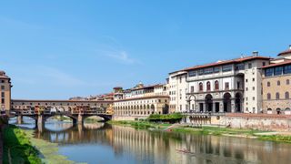 A shot of the Ponte Vecchio and Uffizi Gallery in Florence, Italy