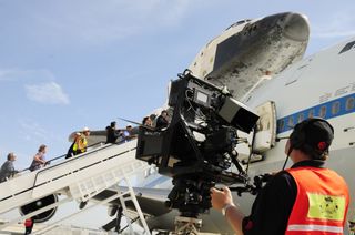 A cameraman captures people getting an up-close look at the space shuttle Endeavour shortly after it arrived in Los Angeles on Sept. 21, 2012.