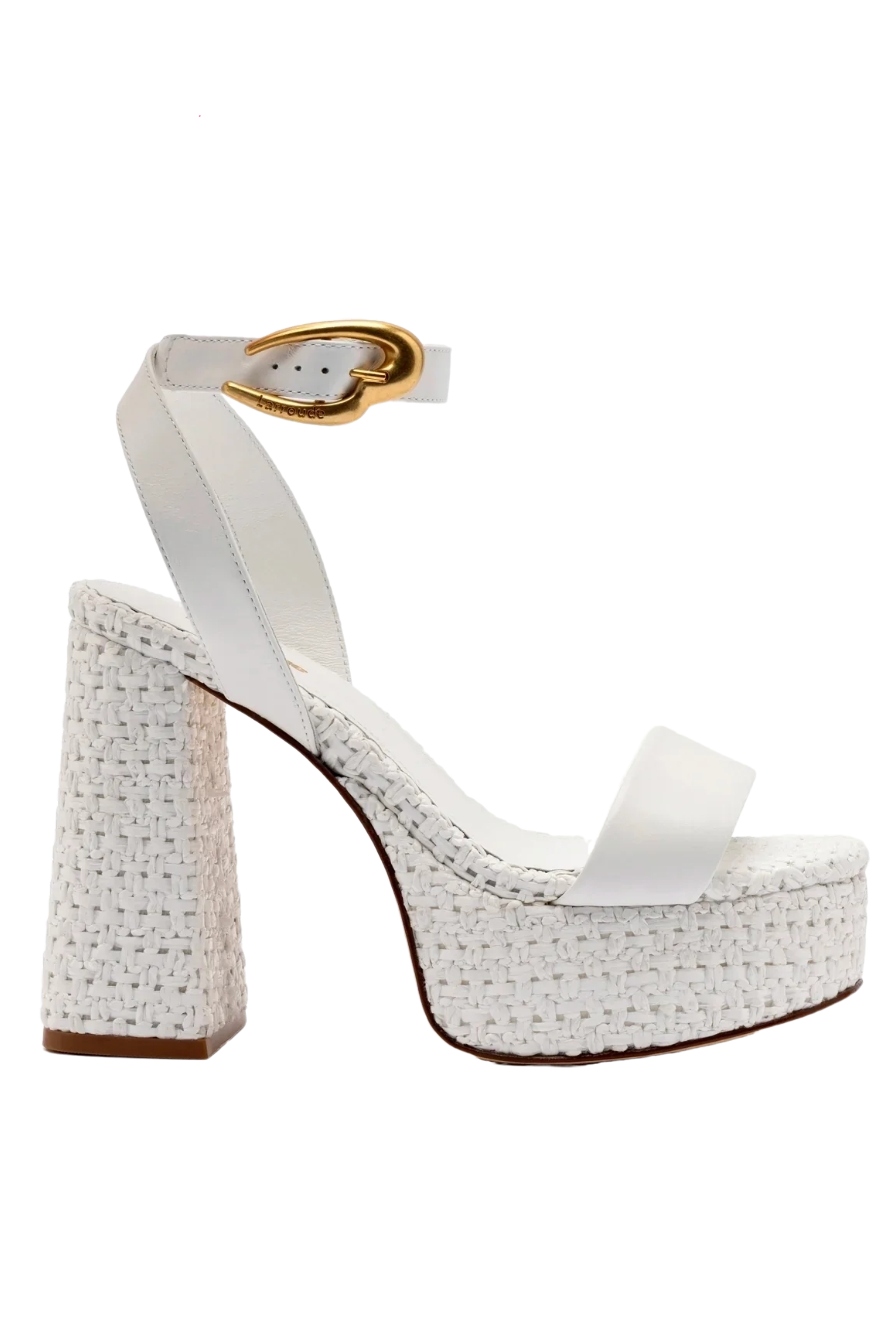 Larroudé, Dolly Verona Sandal in White Leather and White Raffia