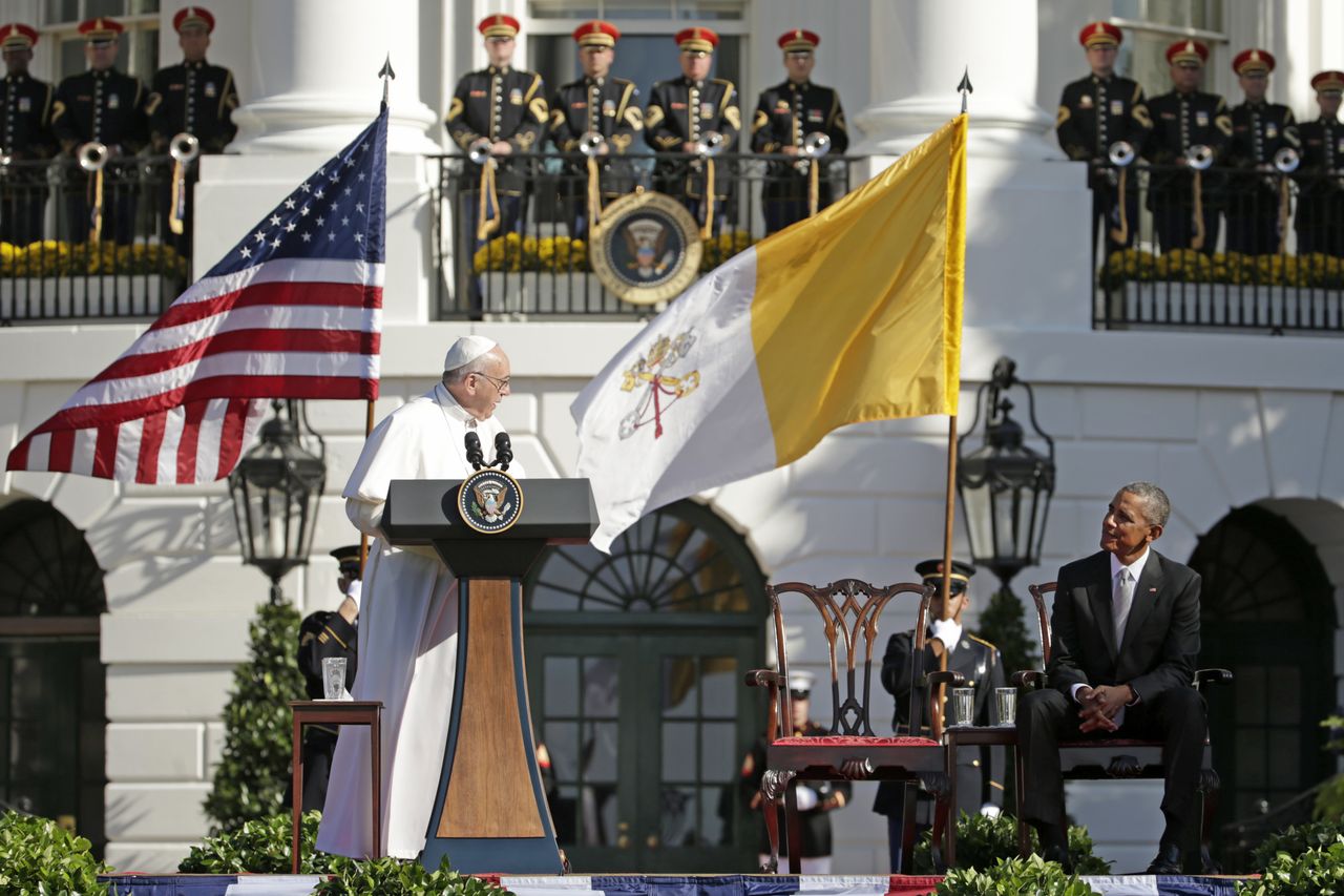 The pope delivers his speech.