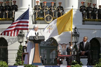 The pope delivers his speech.