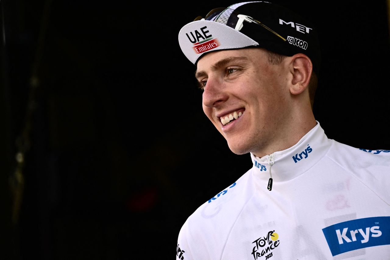 Tadej Pogačar in the white jersey at the 2023 Tour de France