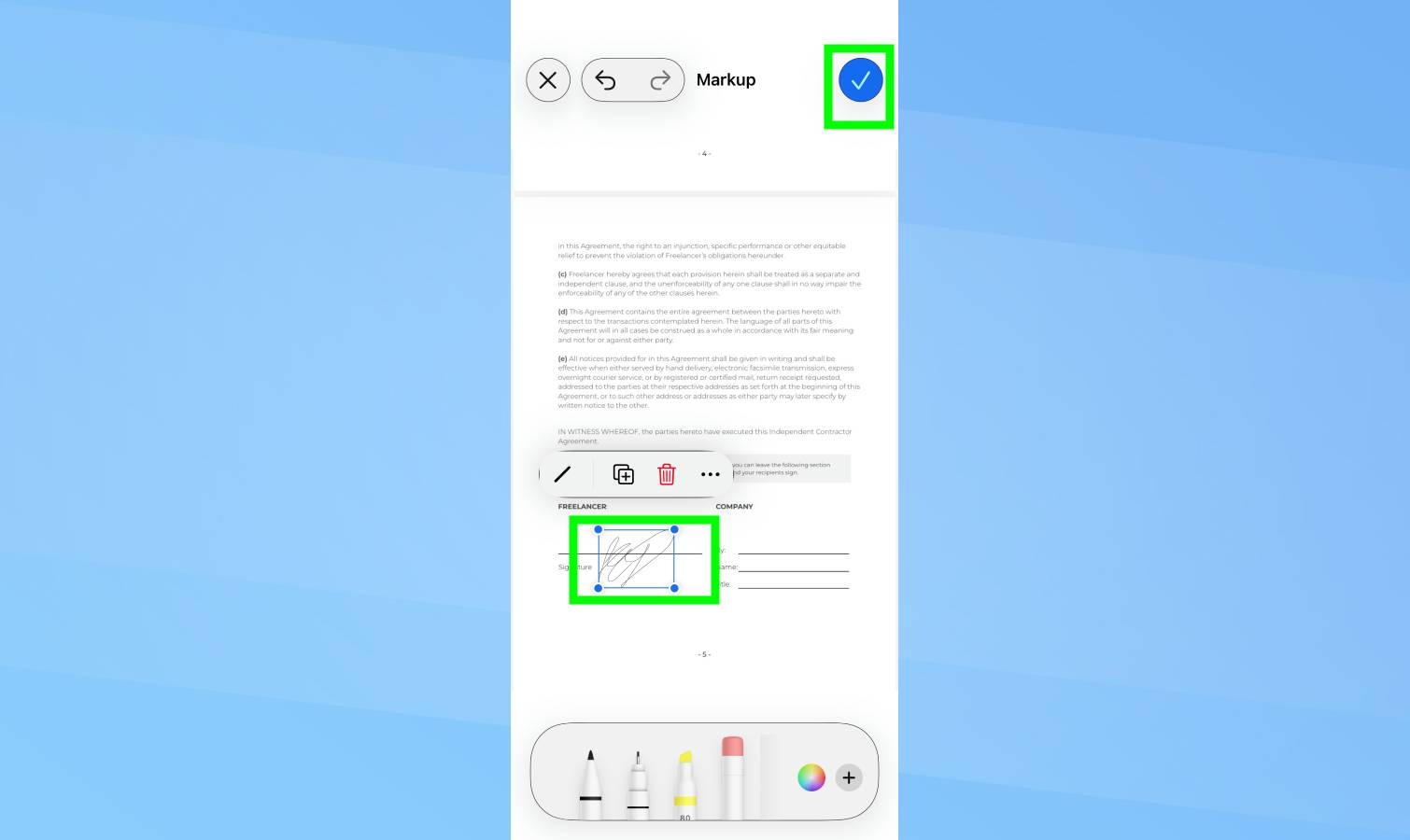 امضای برجسته در آیفون PDF