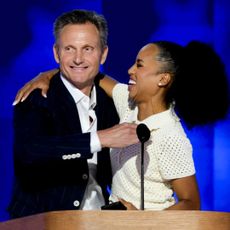 Kerry Washington and actor Tony Goldwyn during the Democratic National Convention (DNC) at the United Center in Chicago, Illinois, US, on Thursday, Aug. 22, 2024.