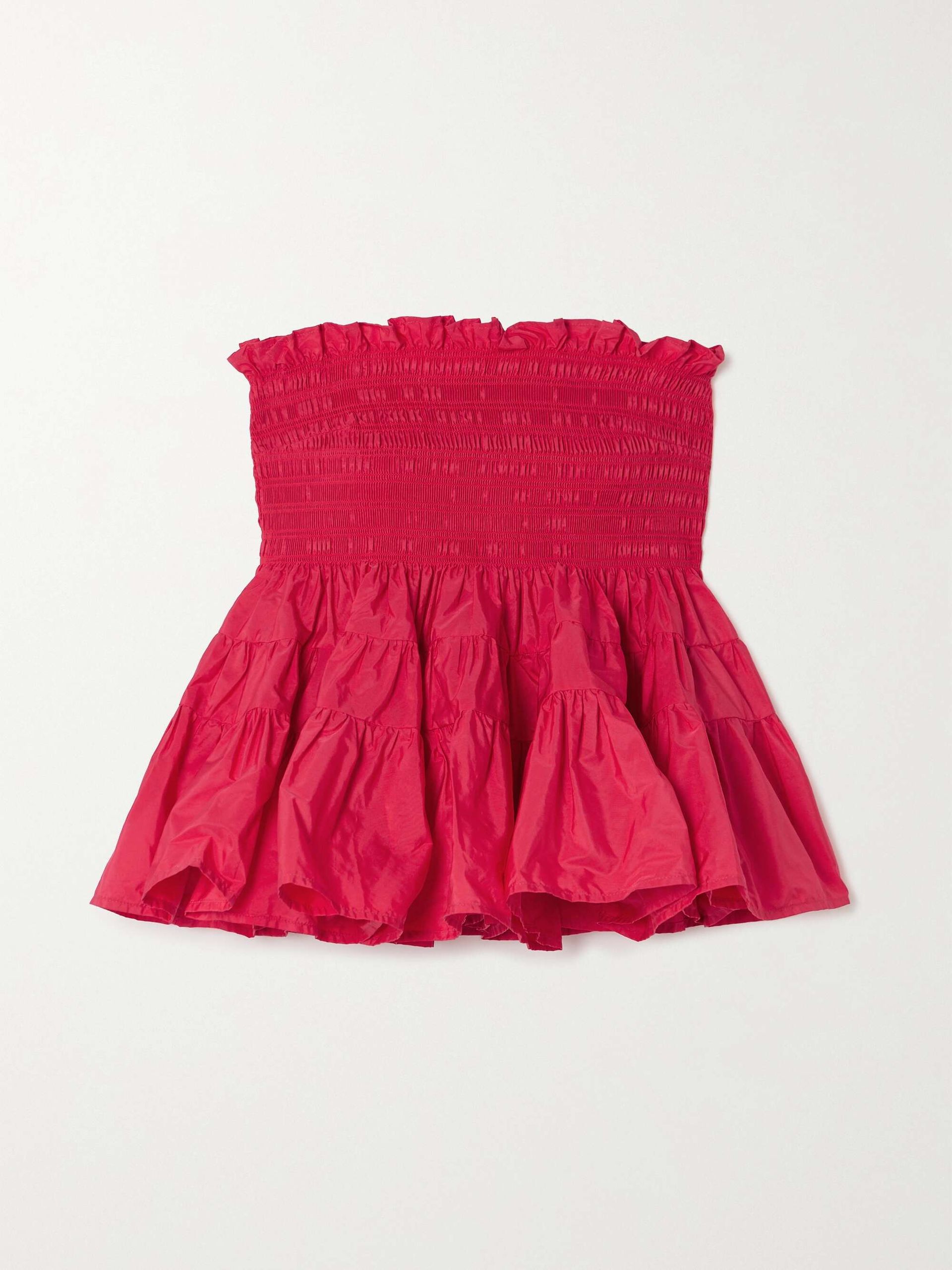 Mia Strapless Shirred Ruffled Taffeta Top