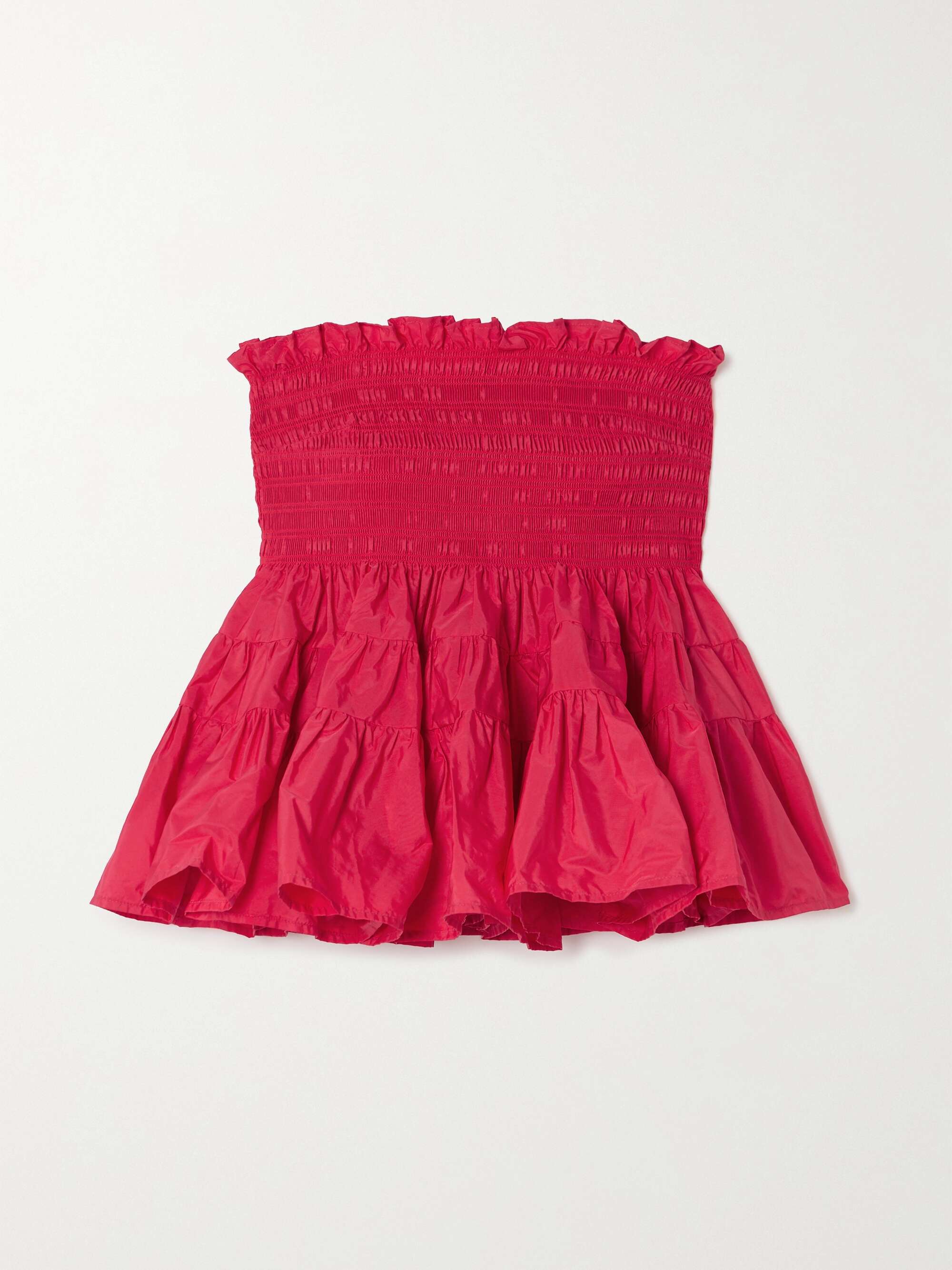 Mia Strapless Shirred Ruffled Taffeta Top