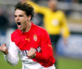 Fernando Morientes celebrates after scoring Monaco's equaliser against Real Madrid in the second leg of the 2003/04 Champions League quarter-final