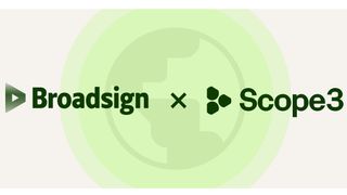 Broadsign and Scope3 logo in front of a greener earth sketch.