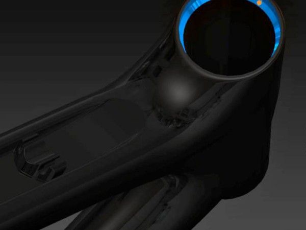 The down tube channel runs its entire length and also helps reinforced the newly oversized head tube.