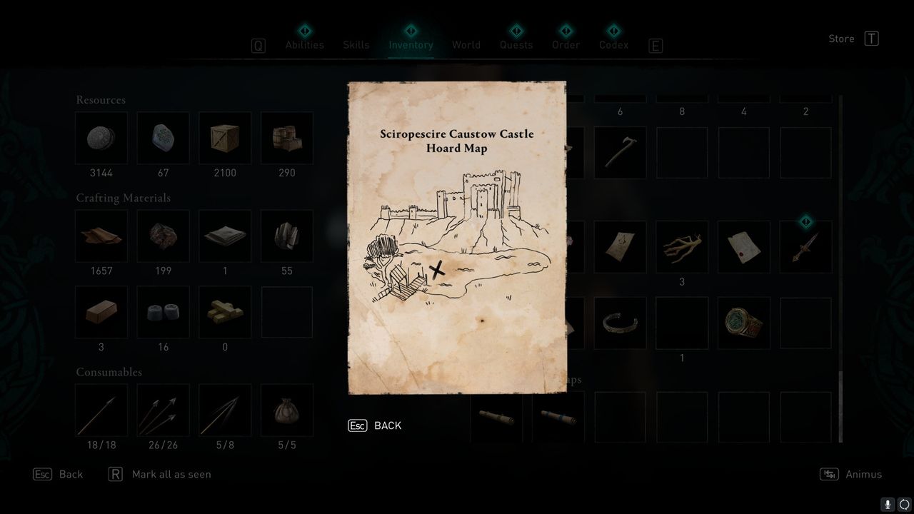 AC Valhalla Sciropescire treasure hoard map locations