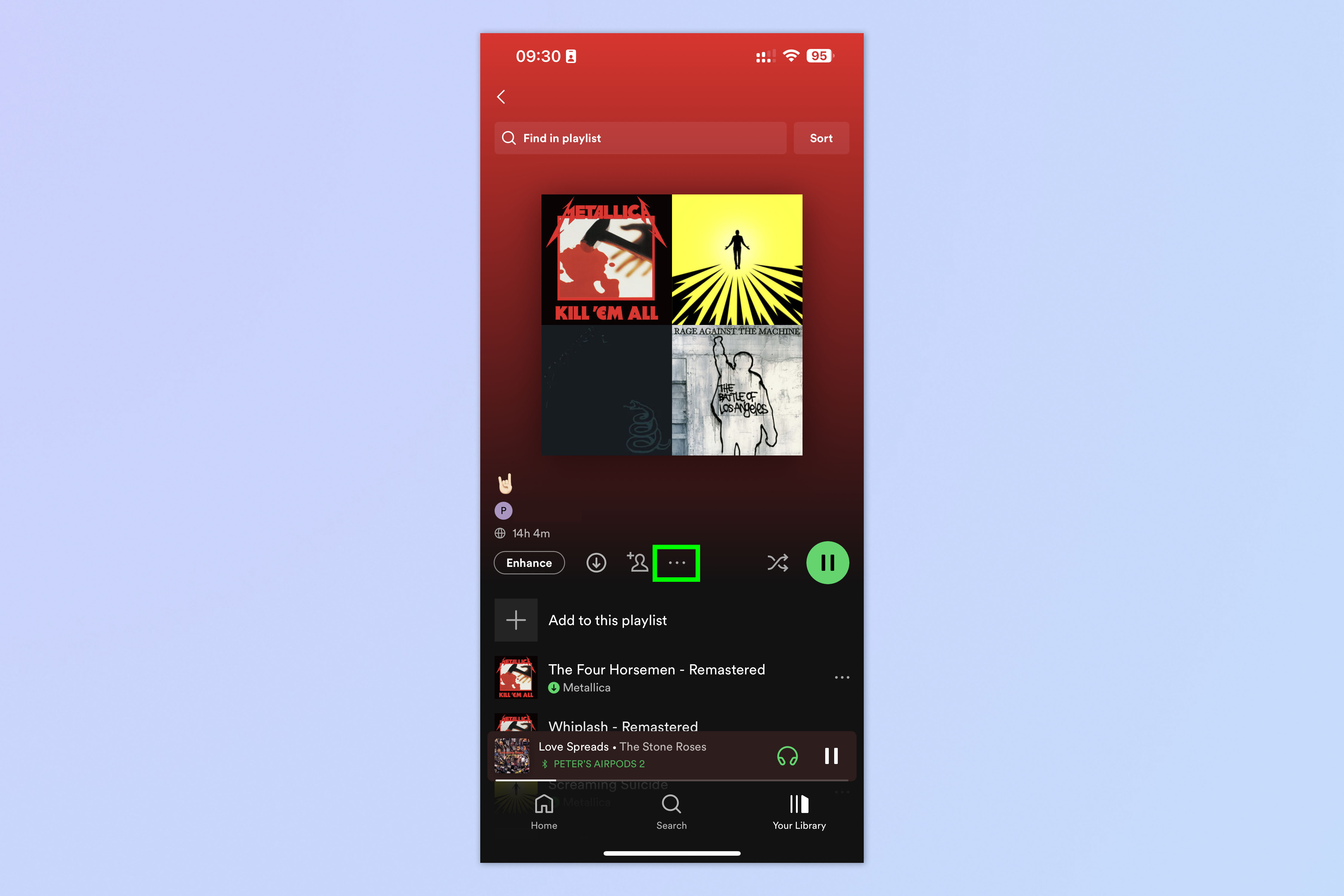 Una captura de pantalla que muestra cómo fusionar listas de reproducción en Spotify