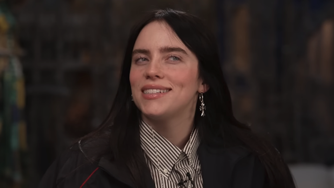 Billie Eilish smiling during CBS Sunday Morning interview from December 2024
