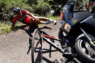 Greg Van Avermaet (BMC) was hit by a TV motorcycle while making an attack at the Clasica San Sebatian