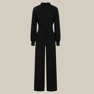 Flat lay image of black jumpsuit 