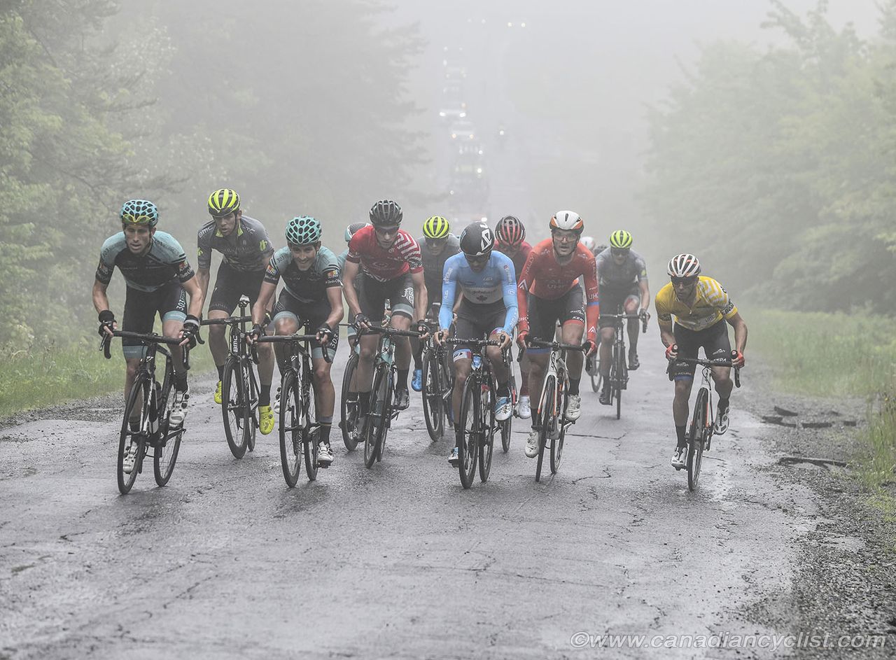 Fog settled in at the top of a KOM during stage 2 at Tour de Beauce