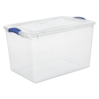 Sterilite Large Storage Bin, 66 Quart Clear Plastic Storage Container With Latch Lid, Blue