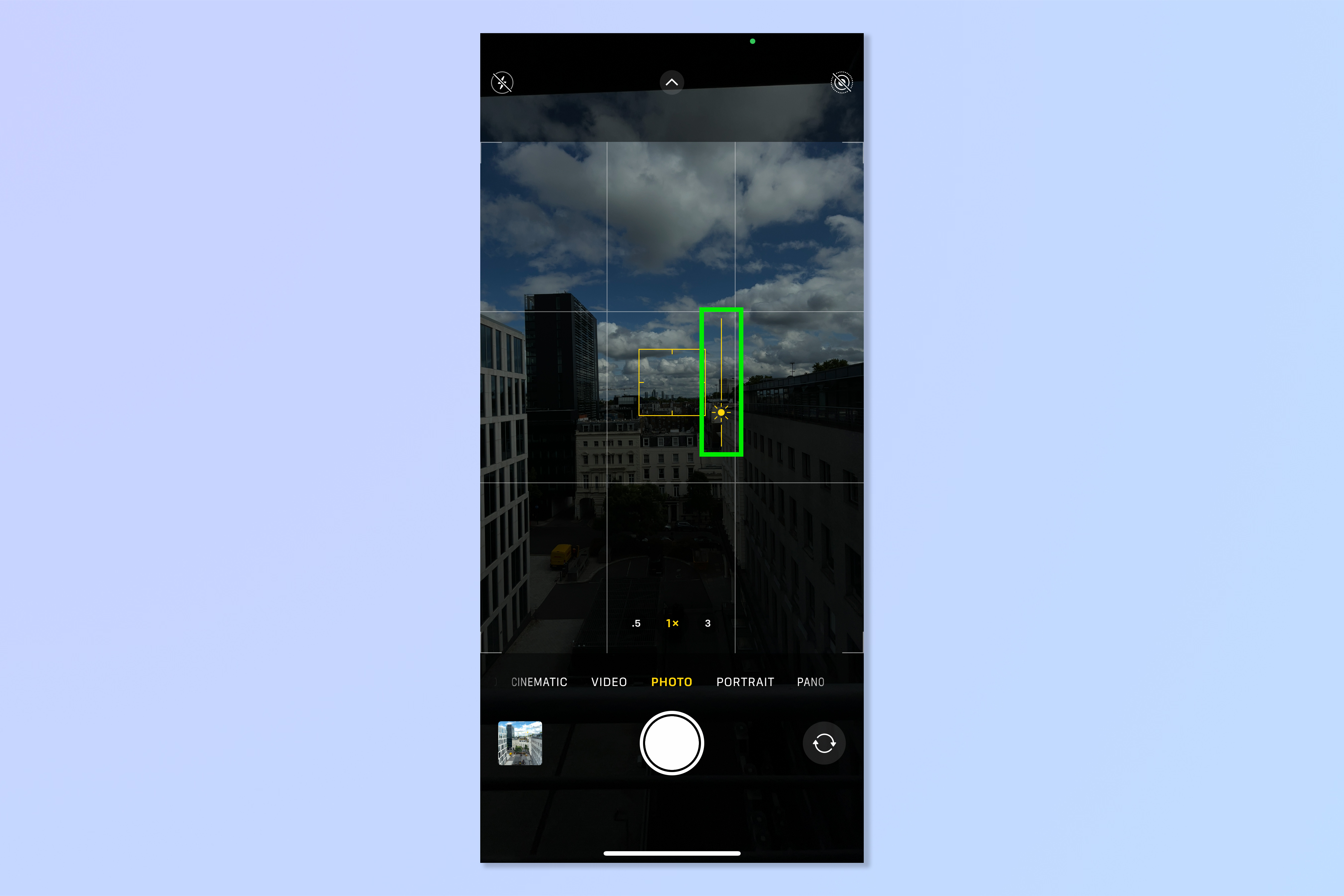 A screenshot showing how to use exposure compensation on iPhone