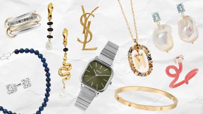 jewelry gift ideas shown in a collage of the best accessories to buy for the holidays