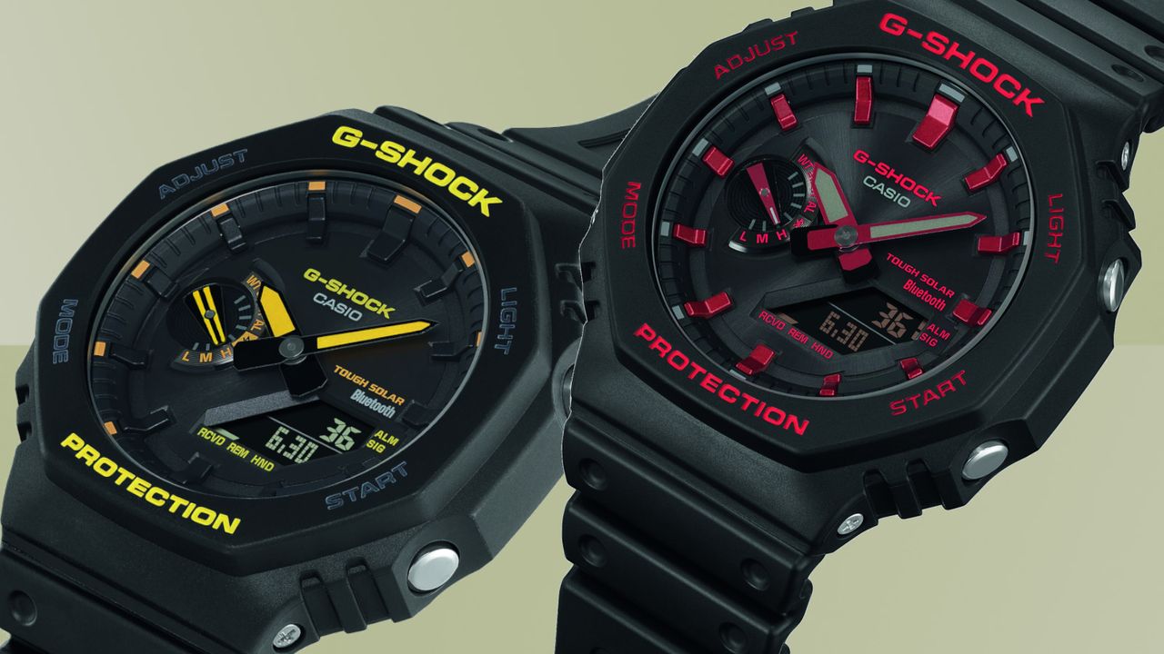 The Casio G-Shock in colours representing Deadpool and Wolverine, in celebration of their new film.