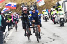 João Almeida, Hugh Carthy and a distant Giulio Ciccone battle on the Passo Giau at the Giro d'Italia 2021