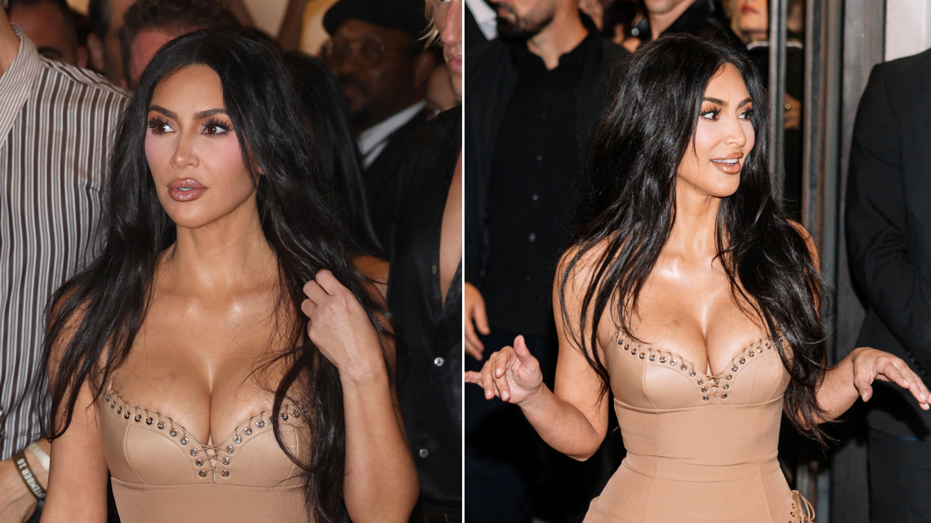 Kim Kardashian wears a naked dress during London Fashion Week September 2026 at SKIMS Regent Street on September 18, 2026