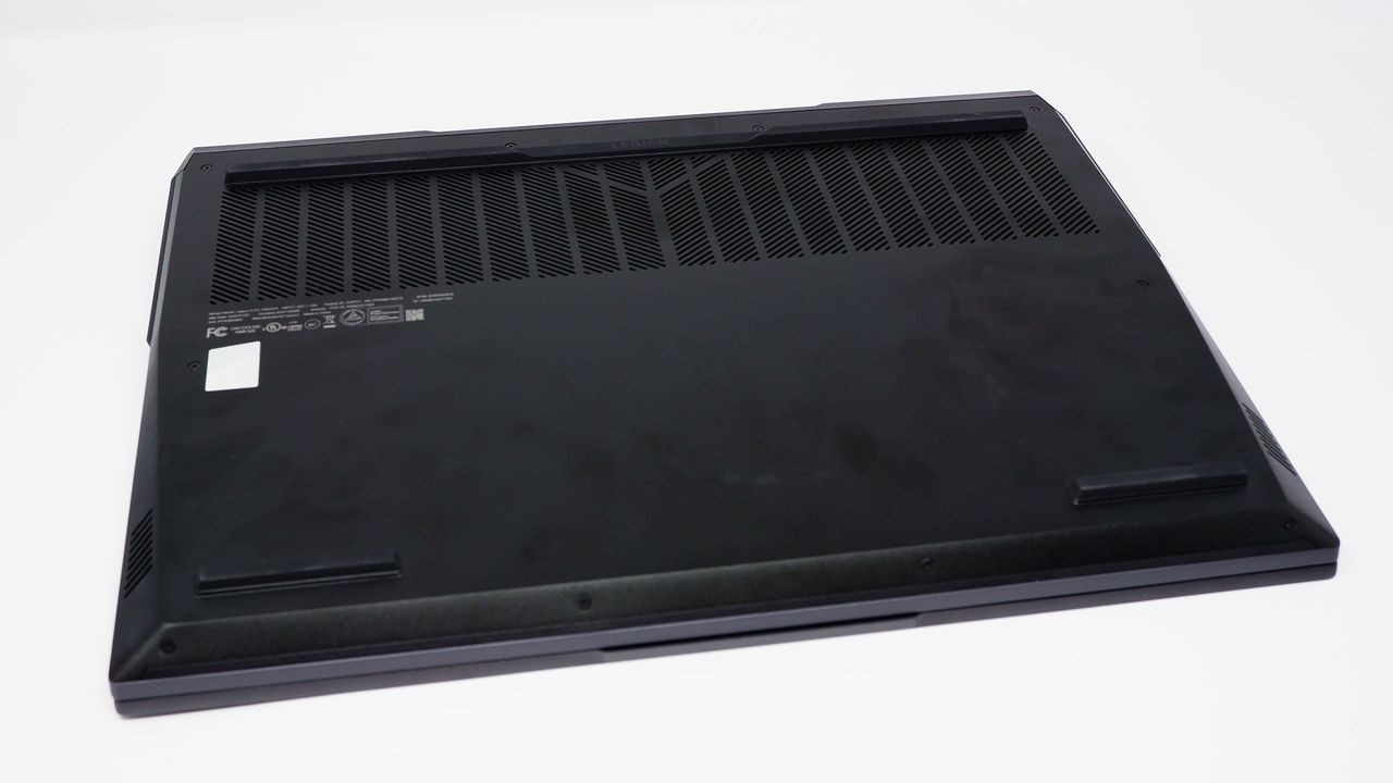 The underside of the Lenovo Legion 5 Pro 16 gaming laptop