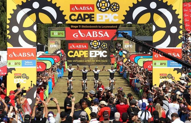 (L to R) Thomas Dietsch and Tim Boehme of Bulls 2 (3rd Place) and Karl Platt and Urs Huber of the Bulls (2nd Place) celebrate after finishing