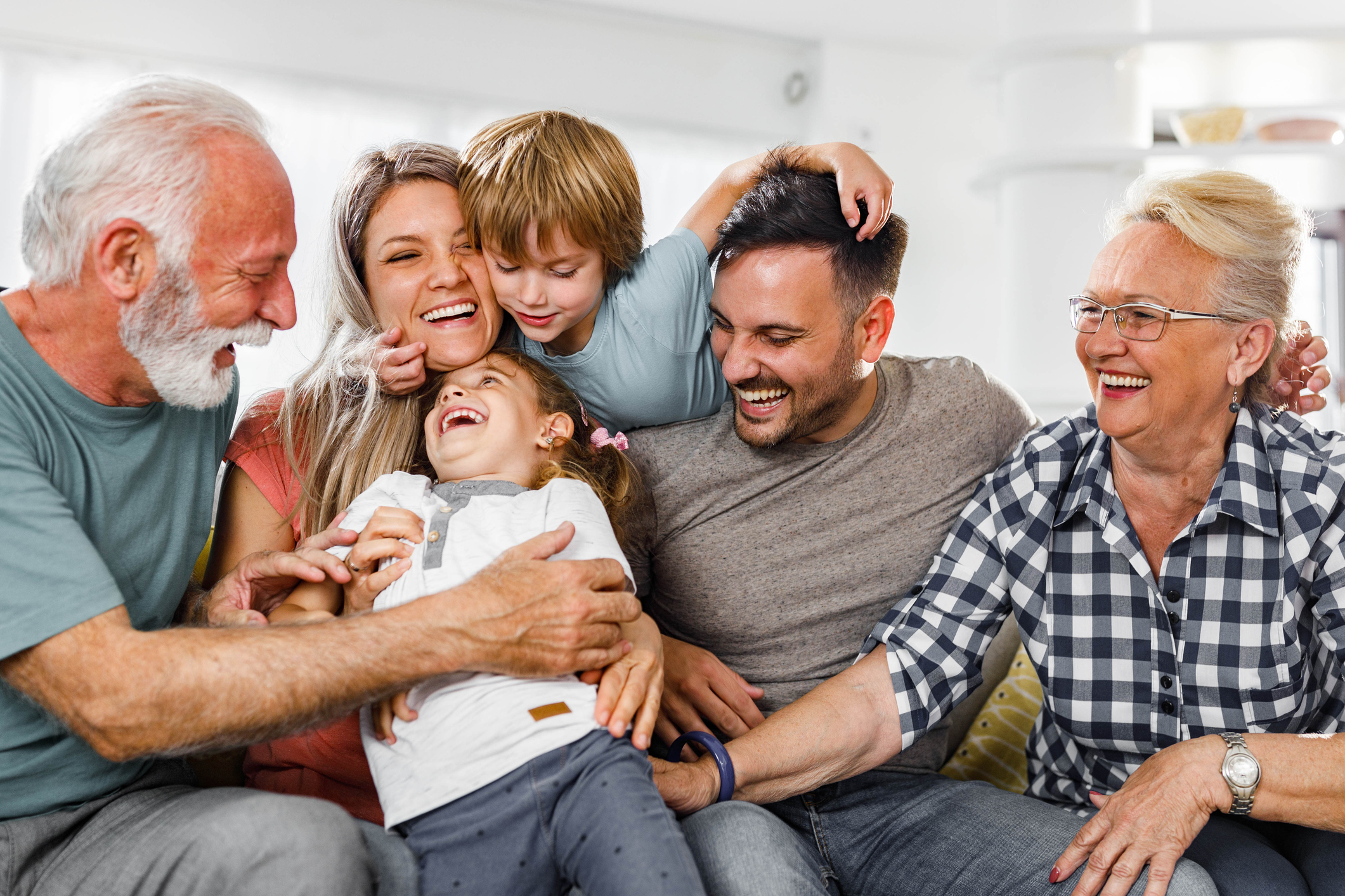 Cheerful extended family having fun together at home.
