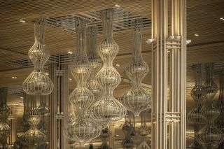 Kempegowda International Airport by SOM close up of bamboo pendant lamps