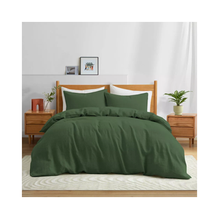 Luxurious green linen duvet cover set