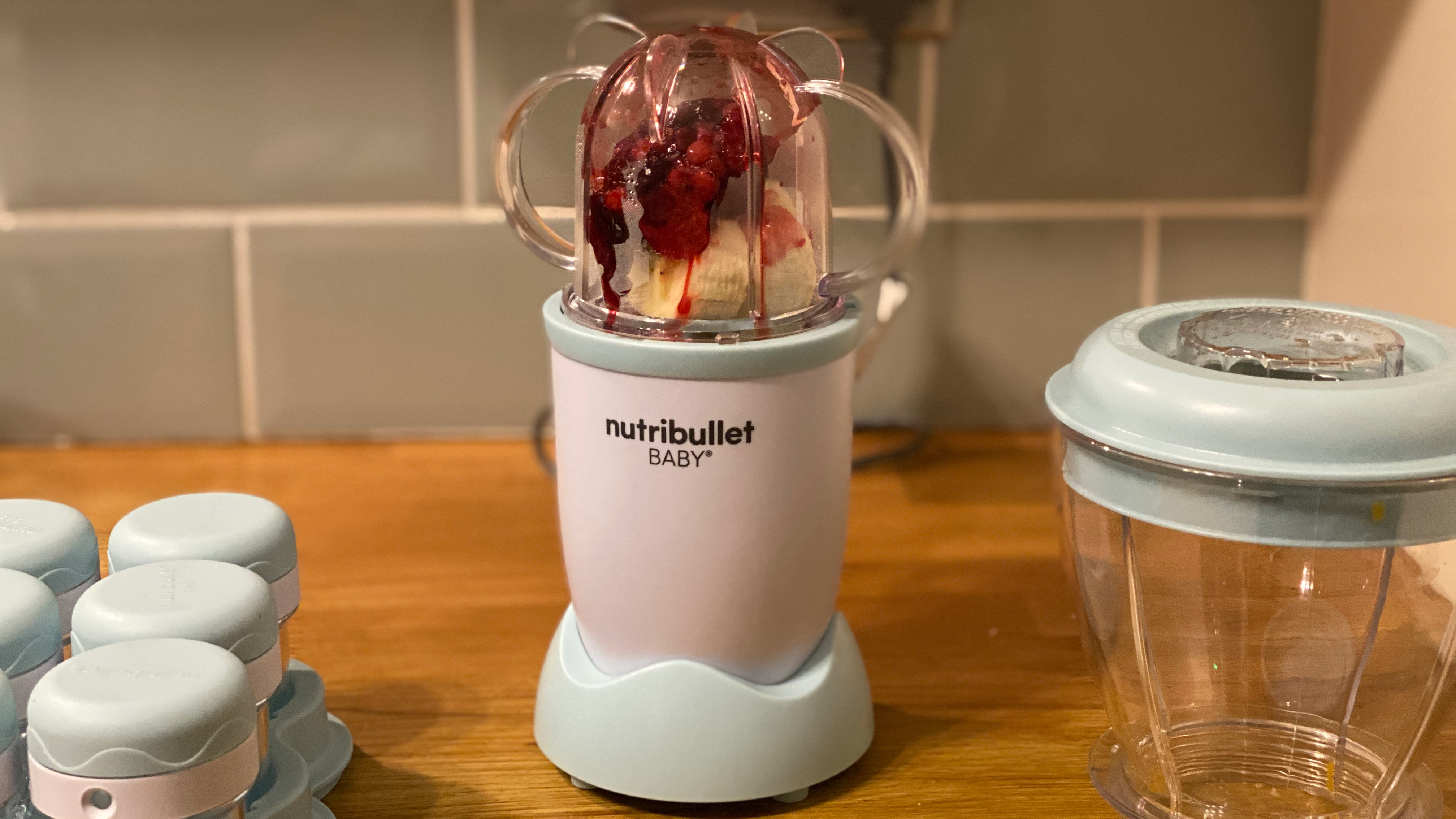 Nutribullet Baby blender filled with bananas and berries