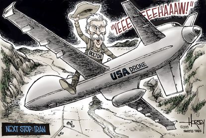 Political Cartoon U.S. Bolton Trump War Iran Drone