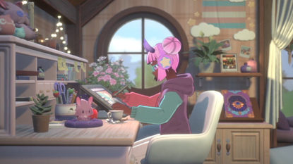 Screenshot from Spirit City's trailer, showing a character studying at a desk