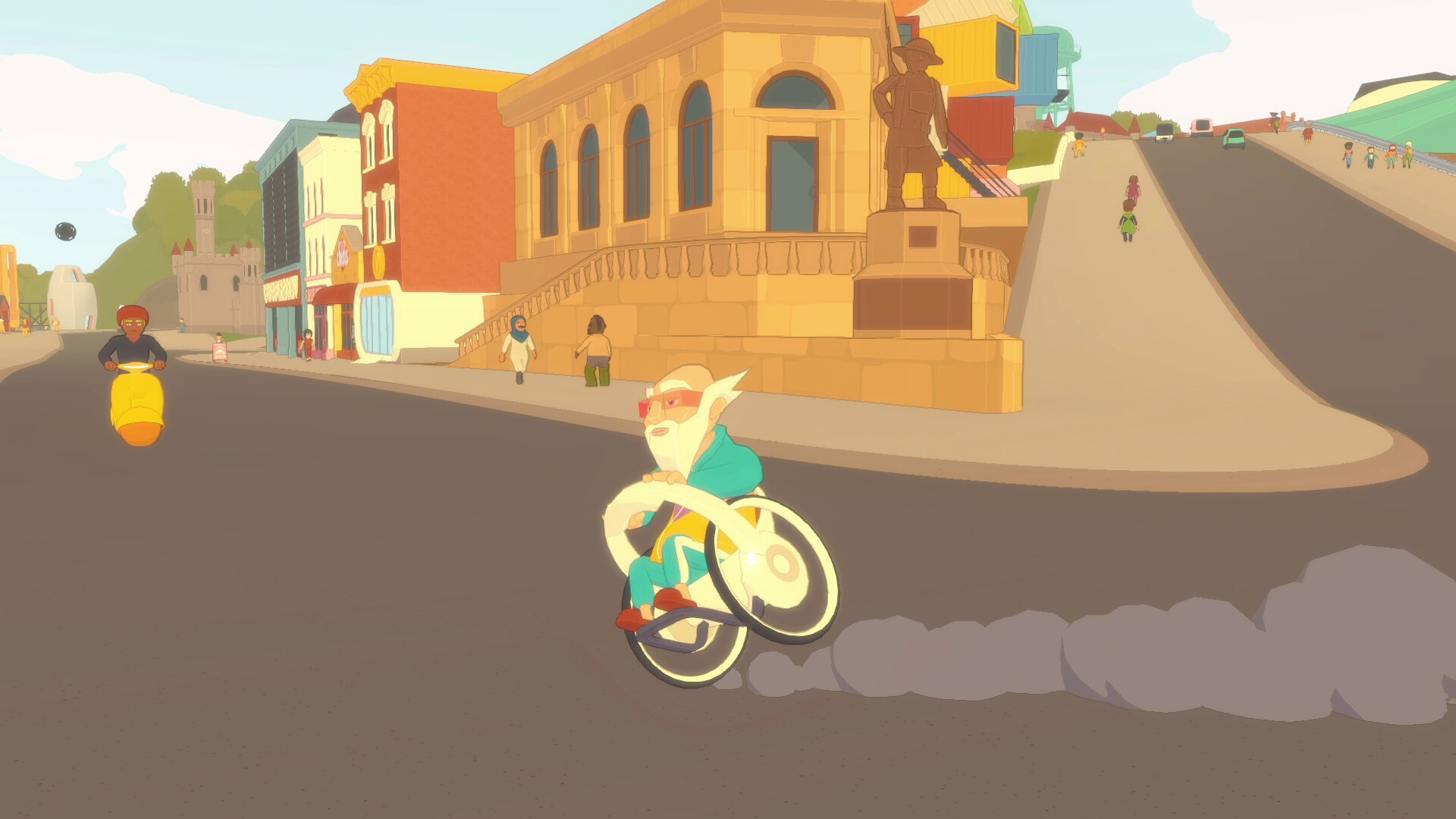 Future? No Thanks! screenshot showing a character driving a wheelchair