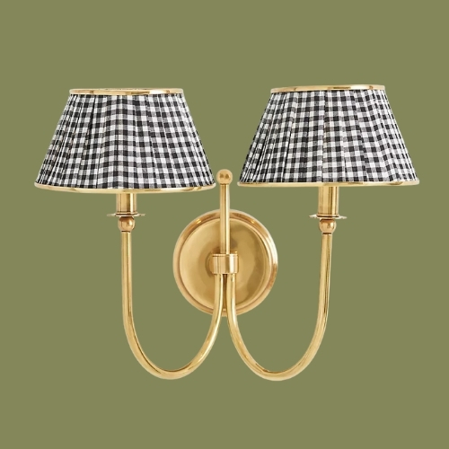 Anthropologie, Lee Ruched Articulating Printed Shade Brass Double Wall Light