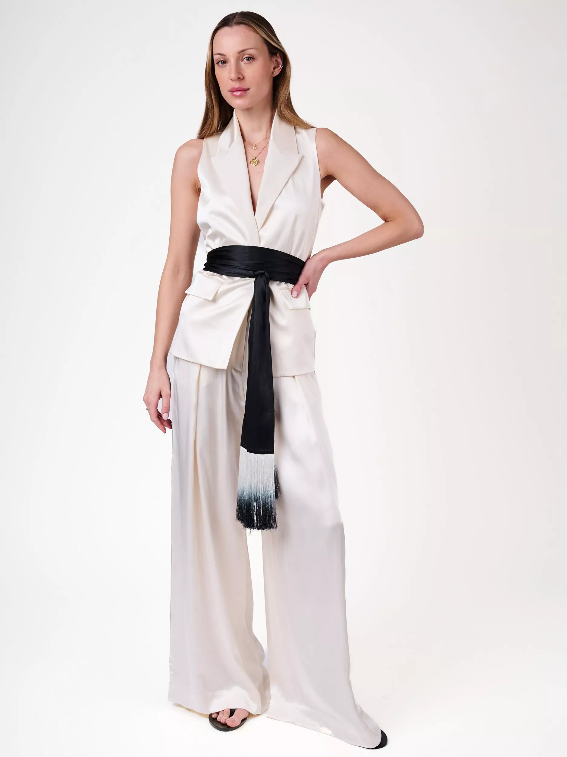 Amanda Wakeley Nico Side Stripe Trousers, White/black