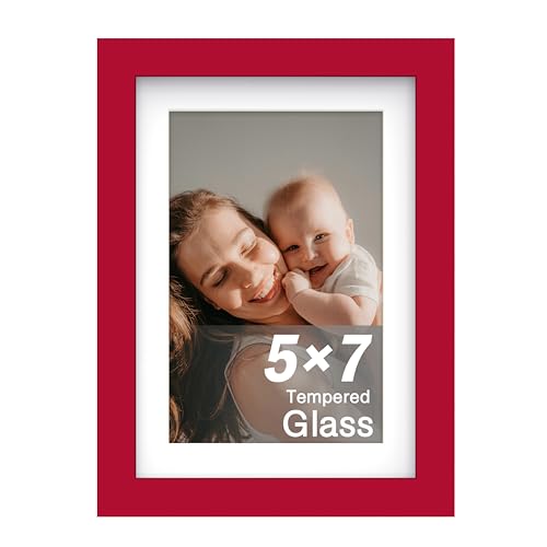 An&amp;amp;he 5x7 Picture Frame, Wooden Photo Frame With Tempered Glass for Wall or Tabletop Display, Classic Home D&amp;eacute;cor &amp;ndash; Red