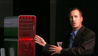 Alex Gruzen, Senior VP Dell Product Group, shows off the new XPS 700. The computer was demoed at CES as a concept machine.