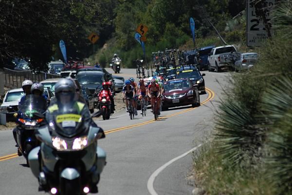 The breakaway heads up to the first KOM.