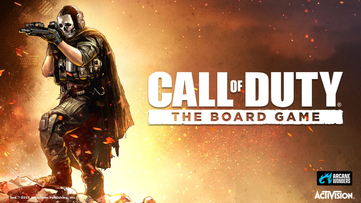 Call of Duty board game logo with Ghost against an orange background