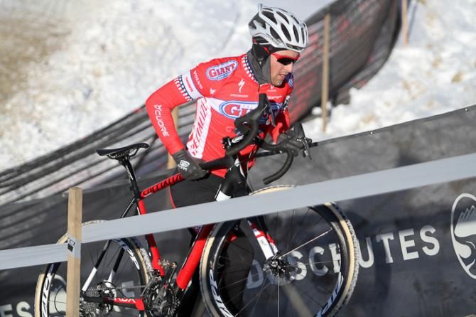 A Cal Giant riders climbs the stairs