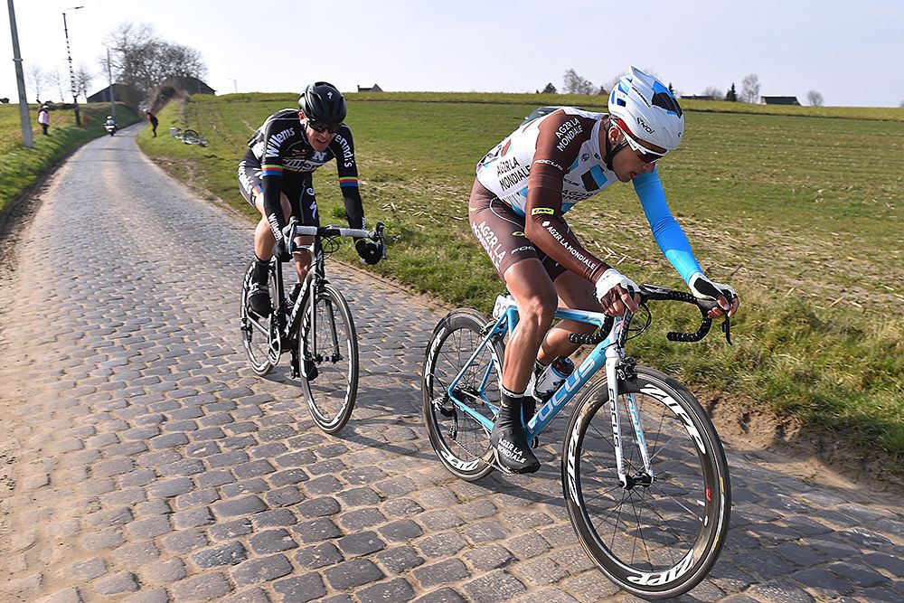 Alexis Gougeard (AG2R La Mondiale) and Luke Rowe (Team Sky) in the day's breakaway