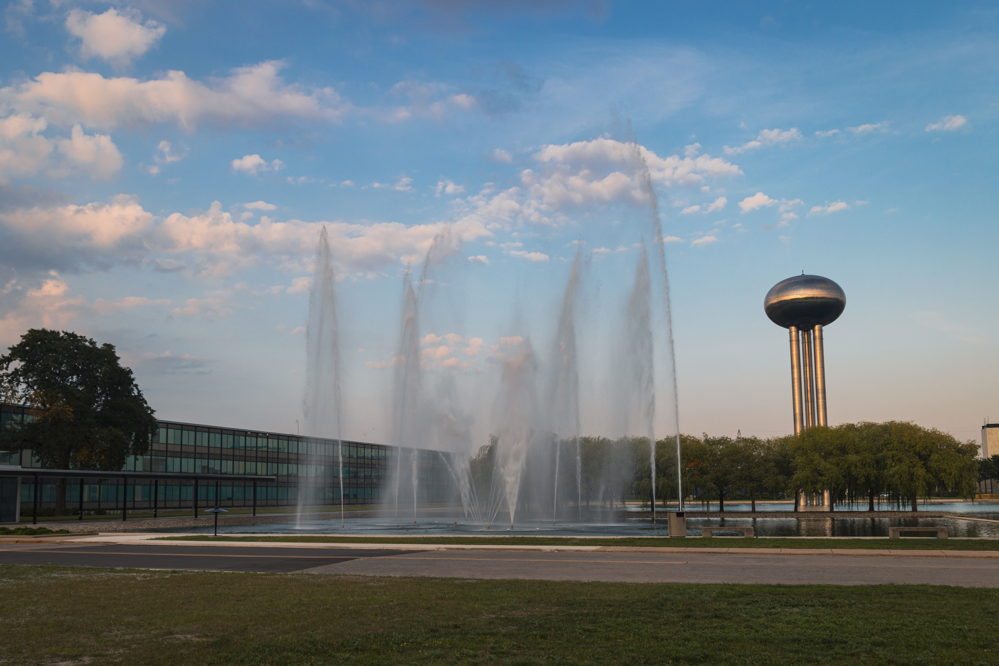 Alexander Calder's unique Water Ballet fountain greets visitors to the Technical Center