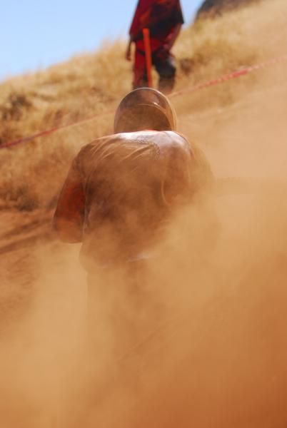 It was hard to find Josh Button through the cloud of dust that he created.