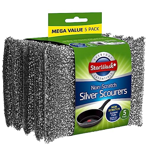 Zale Yardley Sponges Scrubbing Pad, 5pk Non-Scratch Stainless Steel Scouring Pad, Washing Up Scourer - Easy Grip Cleaning for Pots and Pans (grey)