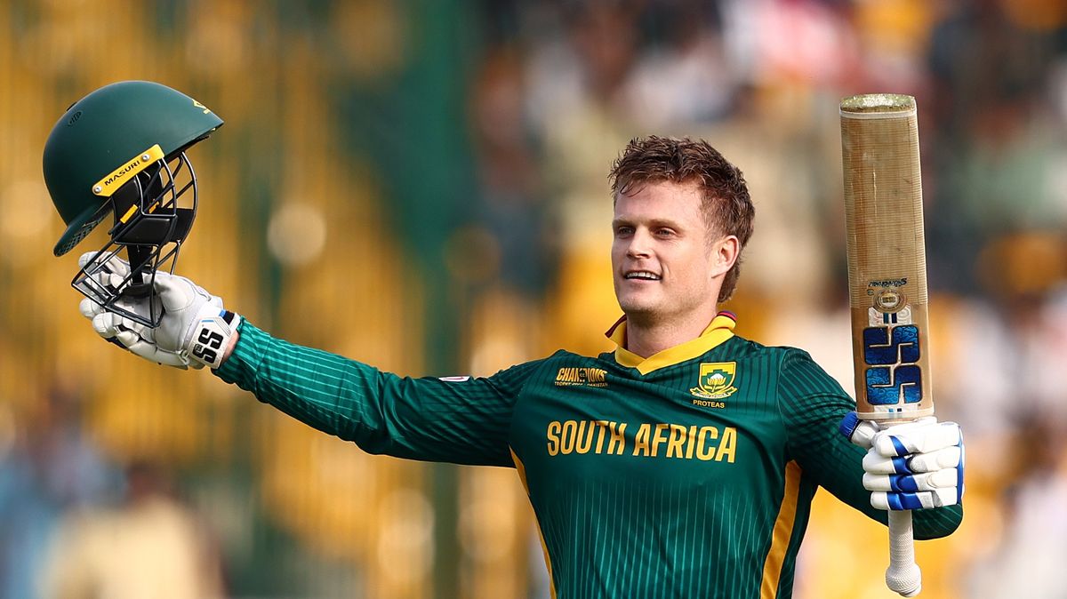  Ryan Rickelton of South Africa celebrates ahead of South Africa vs England