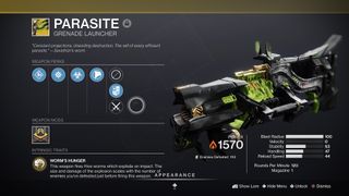 Destiny 2 Exotic weapon Parasite grenade launcher