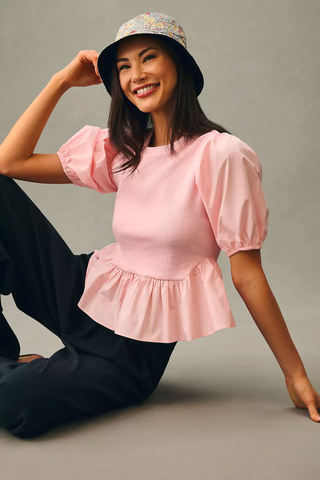 Anthropologie Labor Day Weekend Sale 2023 | English Factory Puff-Sleeve Peplum Top